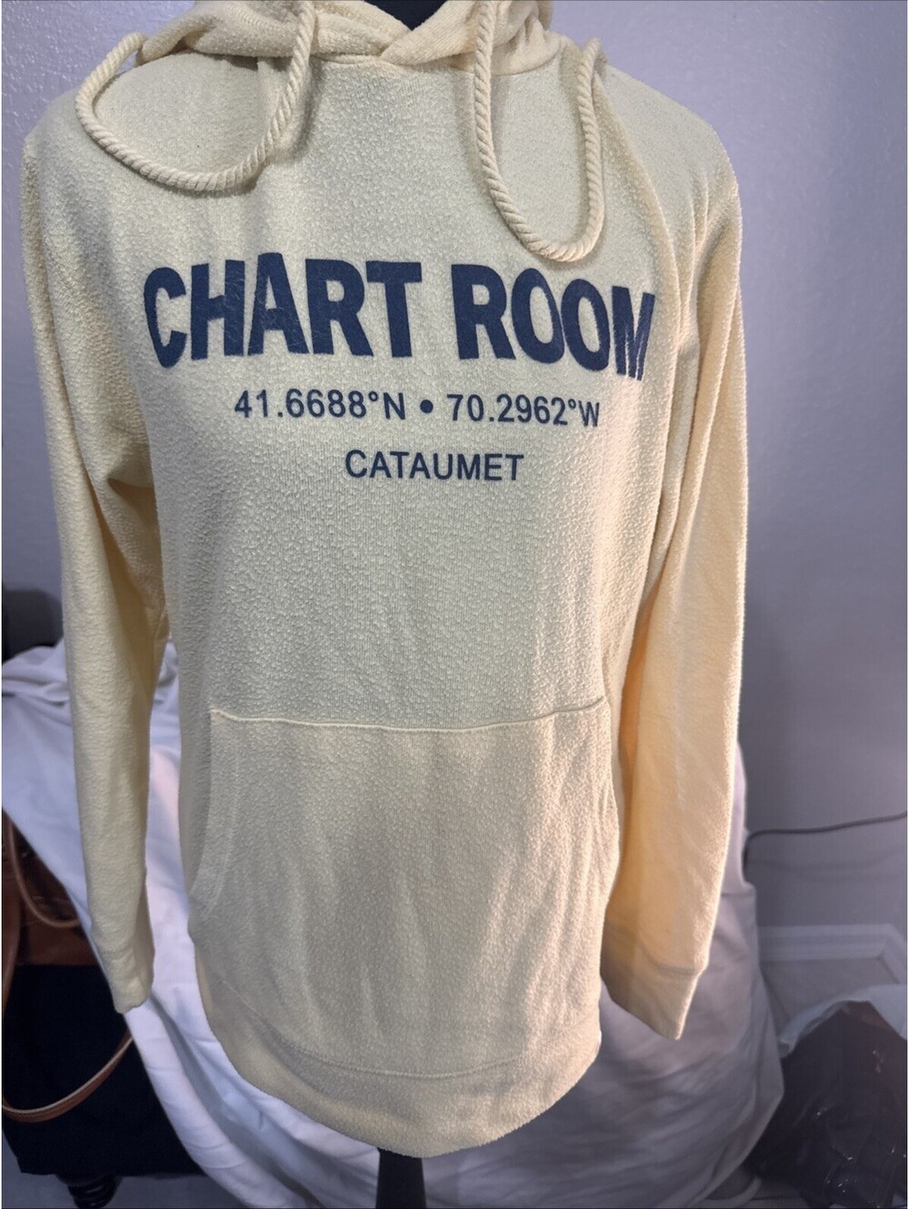 Vineyard Crew Chart Room Cataumet Hoodie Yellow Vintage Graphic  Medium